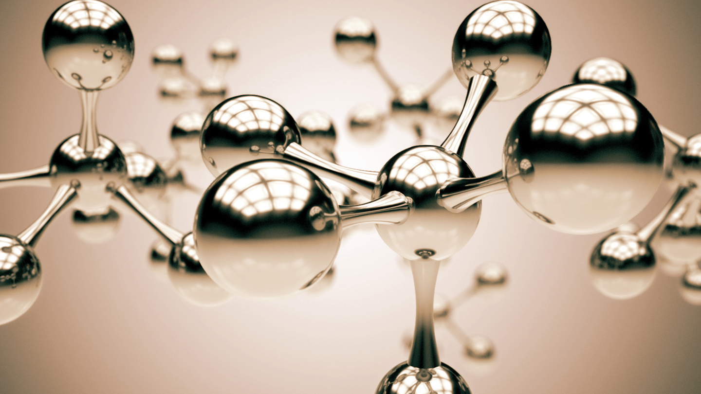 Abstract image of silver molecule sculptures
