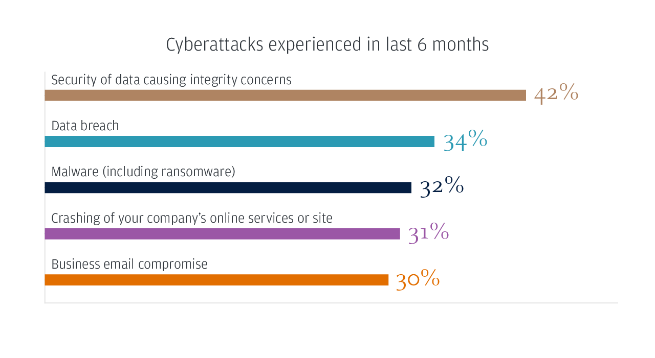 Cyberattacks experienced in last 6 months