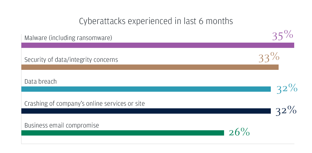 Cyberattacks experienced in last 6 months