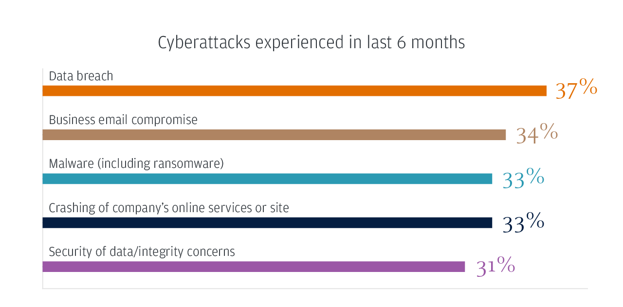 Cyberattacks experienced in last 6 months