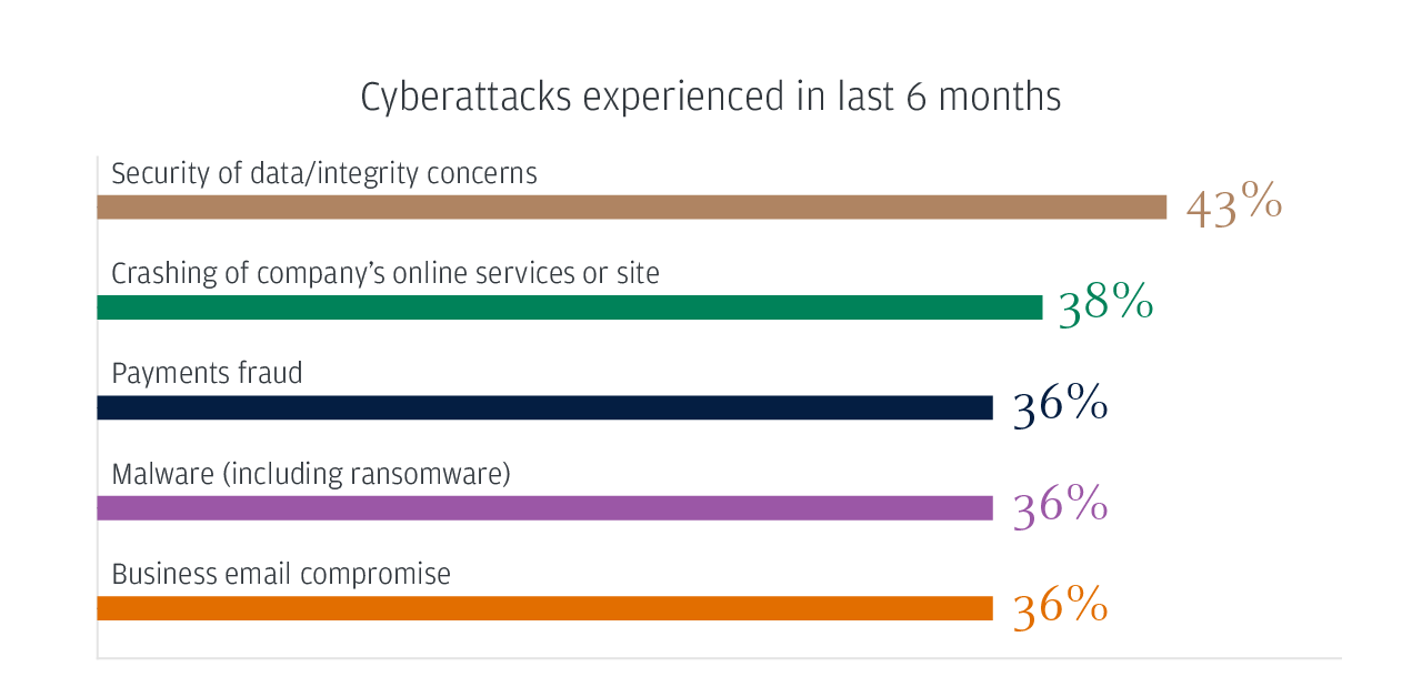 Cyberattacks experienced in last 6 months