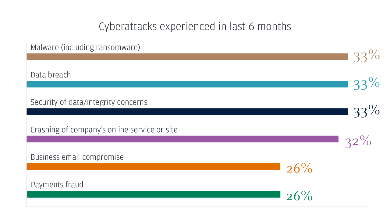 Cyberattacks experienced in last 6 months