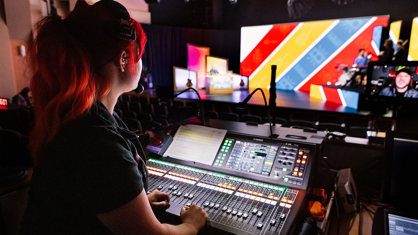 woman using soundboard