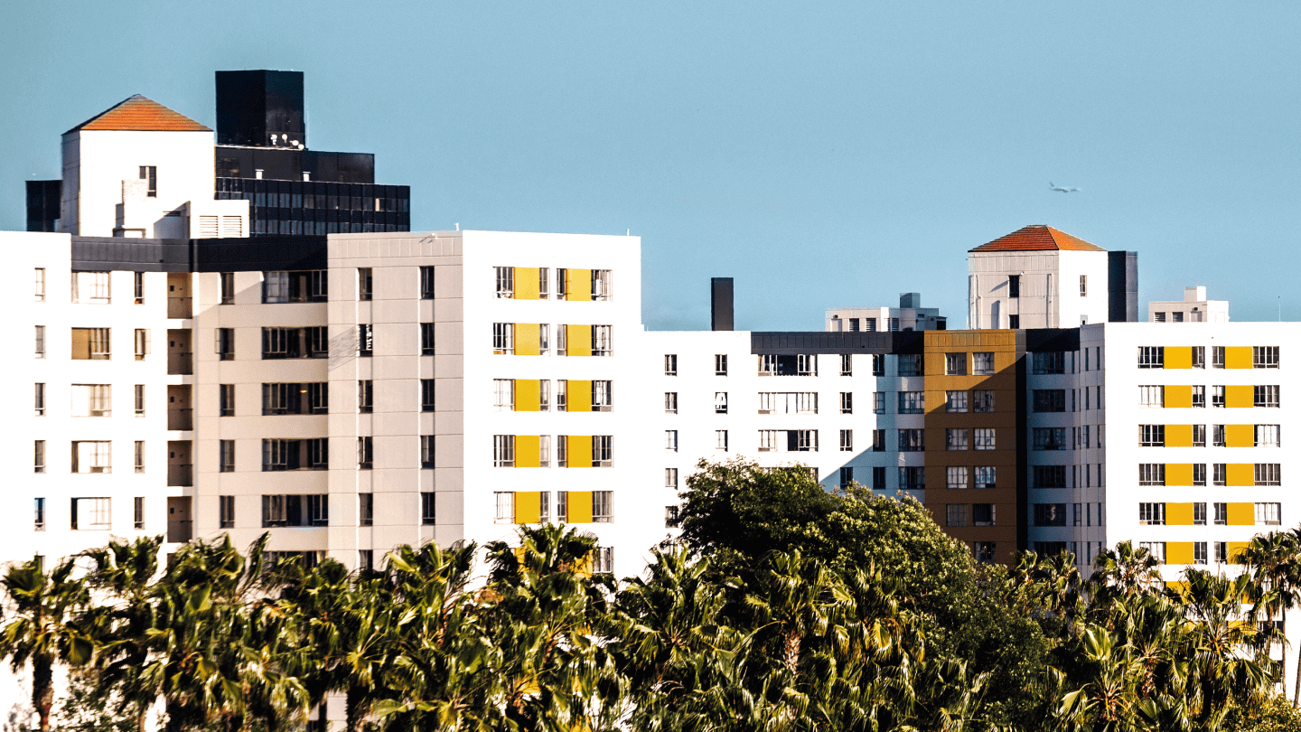 Apartment buildings with trees