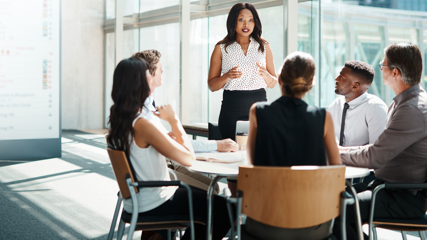 Group of coworkers having a meeting in a conference room