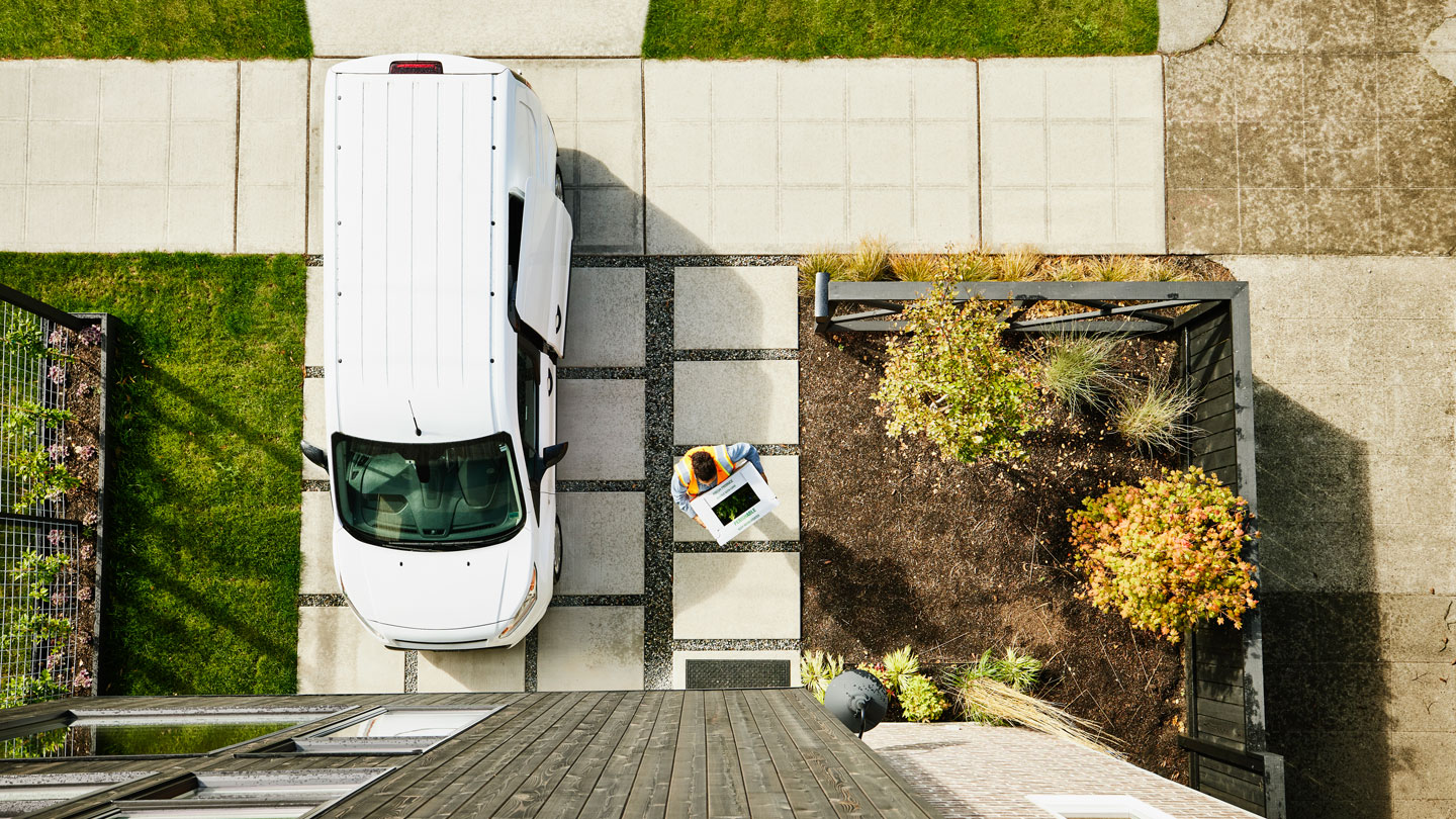 Delivery truck in driveway