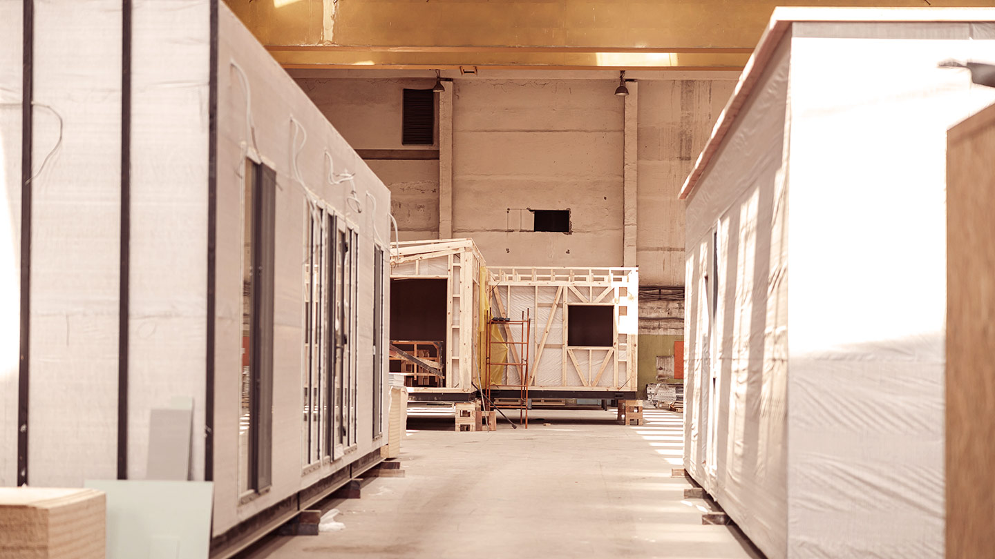 Modular home in warehouse