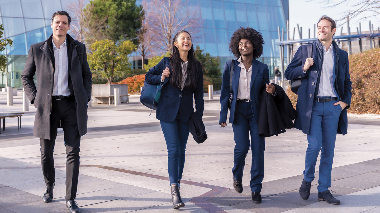 Co-workers walking to work