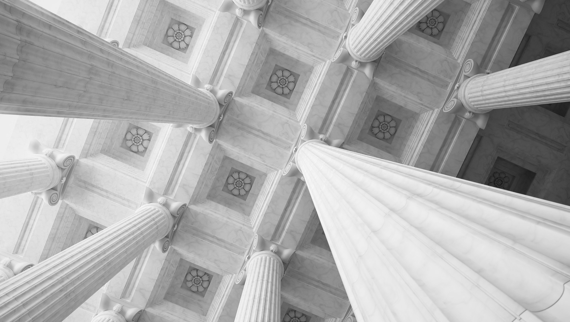 bottom view of ceiling, black and white.