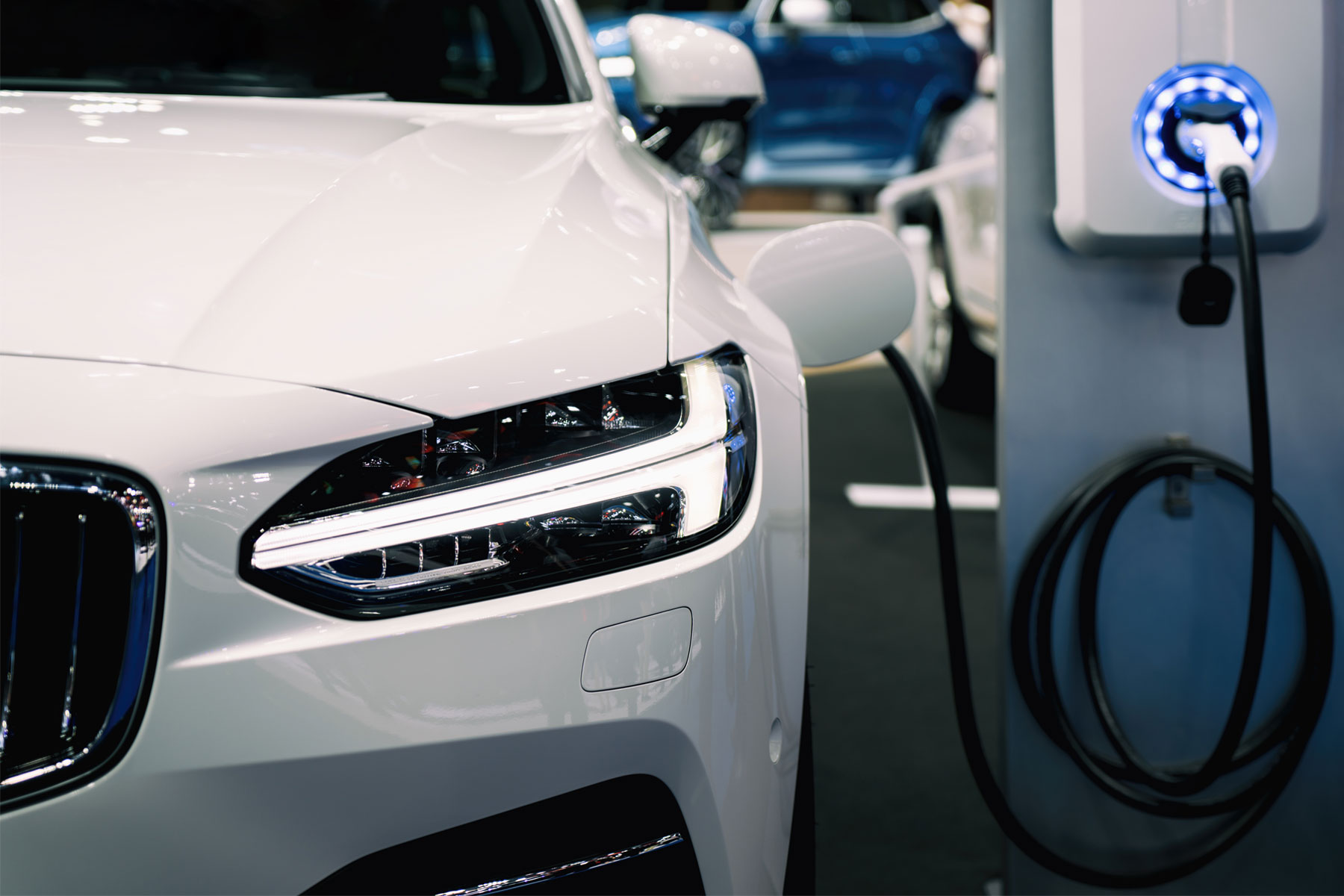 Close-up shot of an electric car