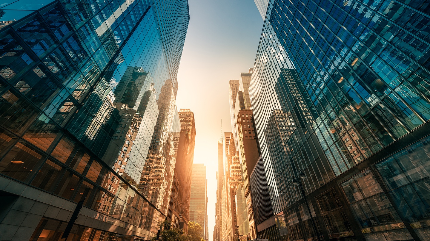 Office skyscraper Reflection in the sunlight. New York City