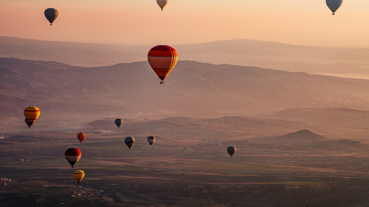 Hot Air Balloons at sunrise in Goreme, Cappadocia, Turkey