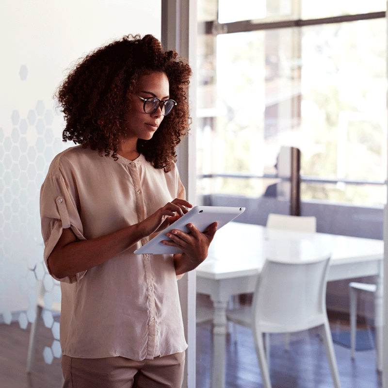 Woman looking at tablet