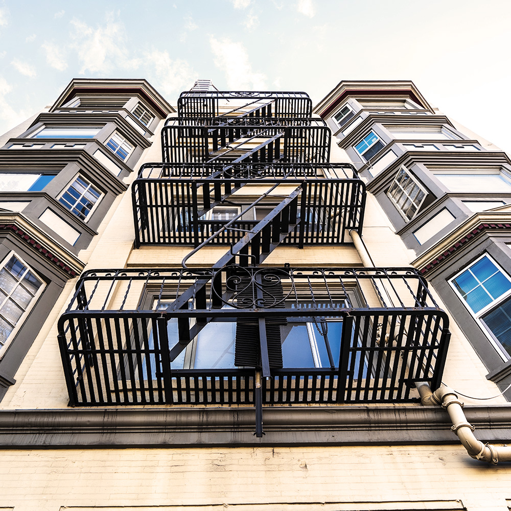 Apartment building with outdoor stairs