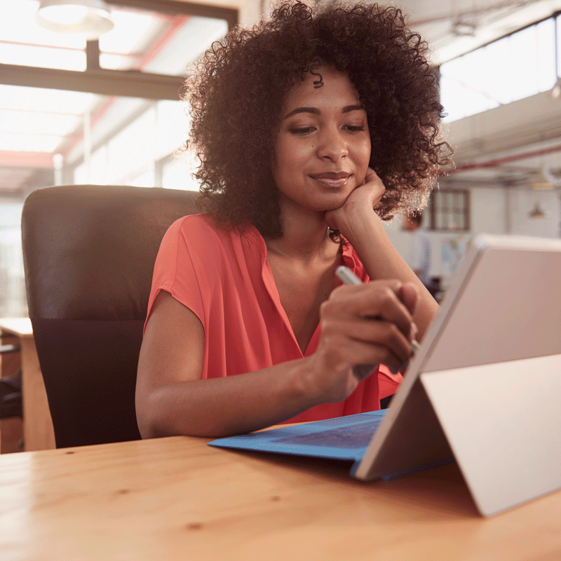 Woman working on tablet