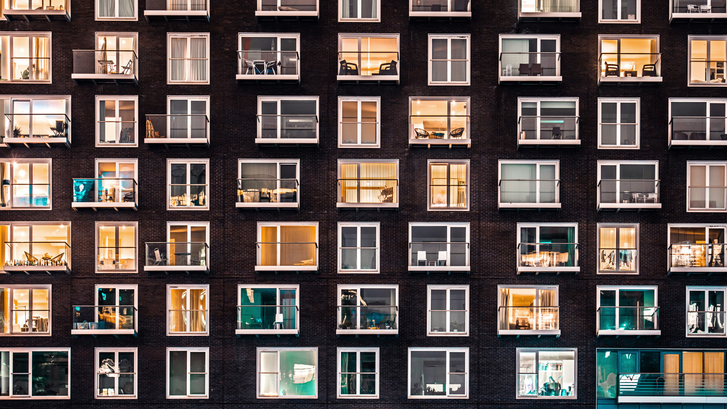 View of apartment complex windows