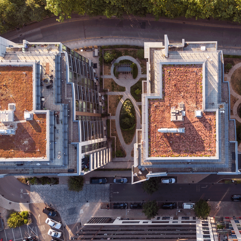 View of two apartment complexes from above