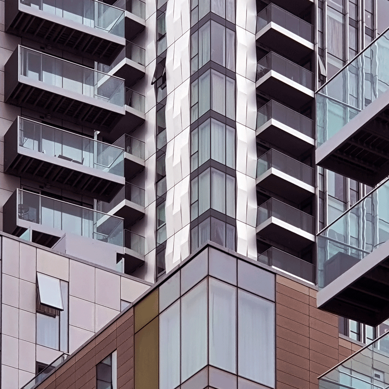 Corner of apartment building with balconies