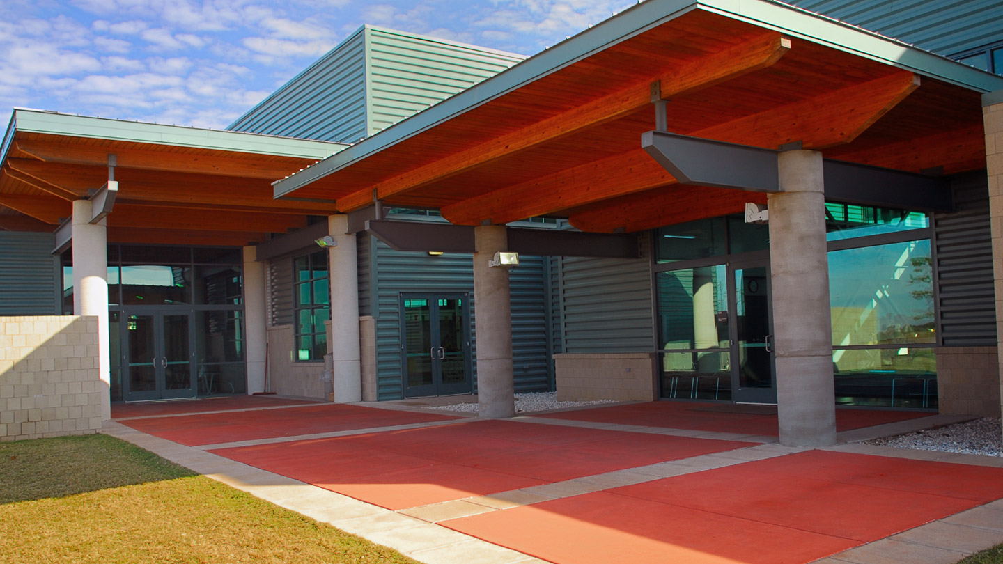 Front of a community center building