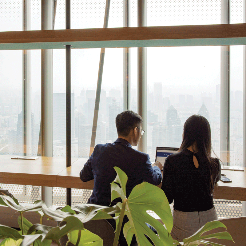 Two people consulting with a laptop