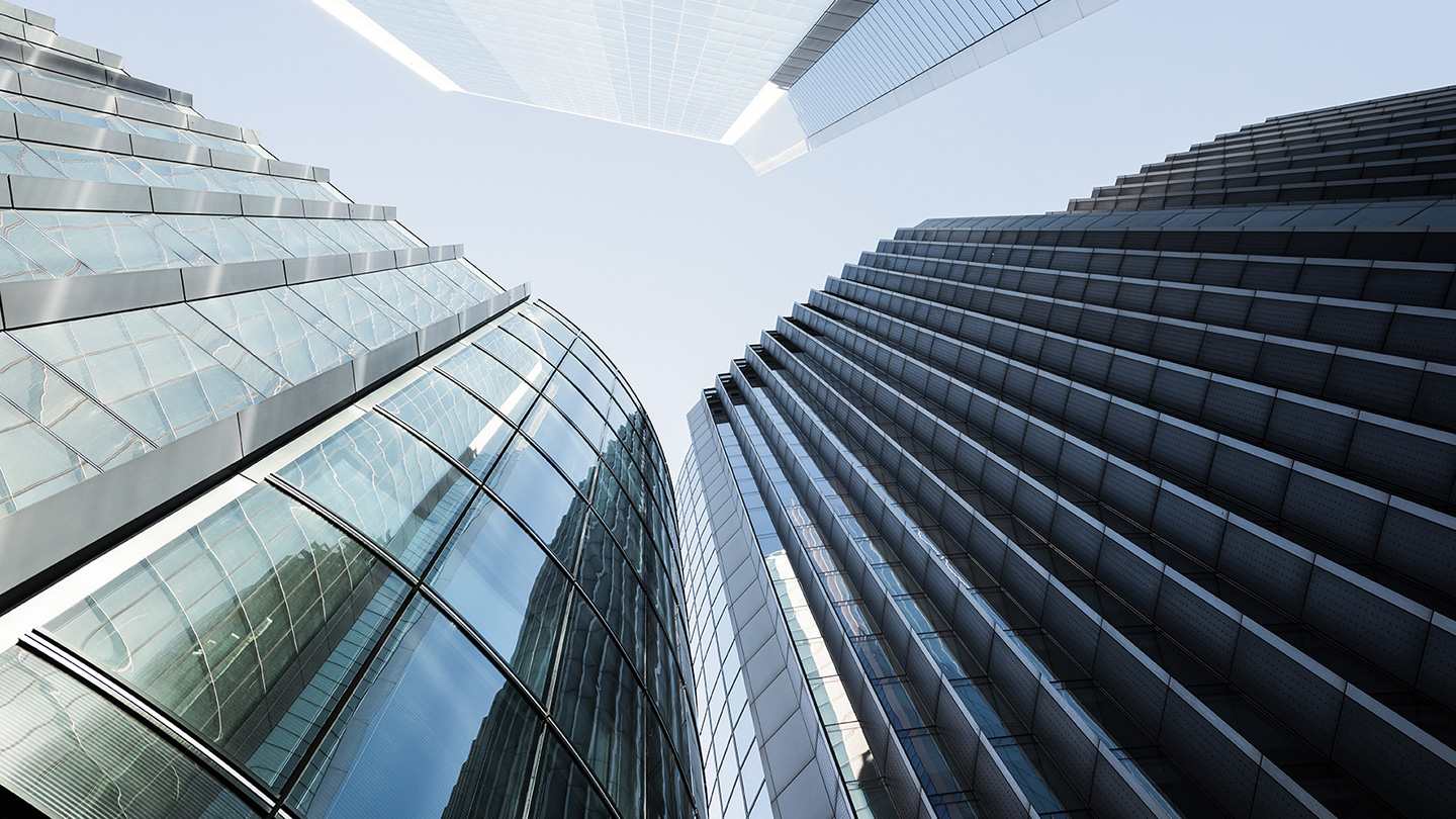 view of buildings from underneath