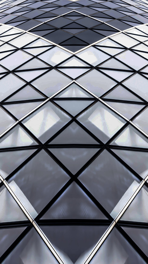 Close up of the architecture of a glass building