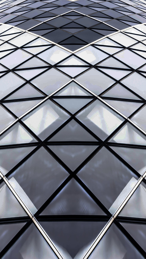 Close up of the architecture of a glass building
