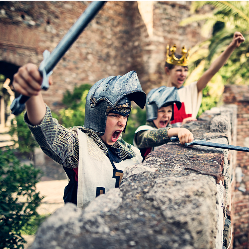 Kids dressed as knights playing