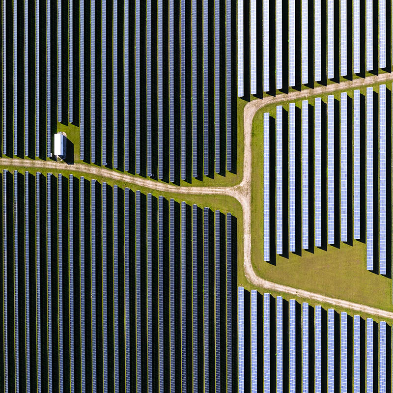 Aerial view of solar panels 