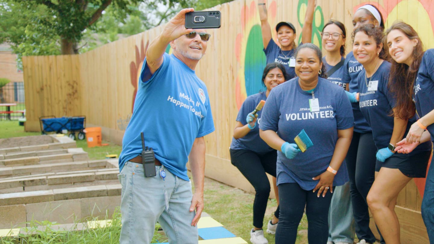 Volunteers taking a selfie