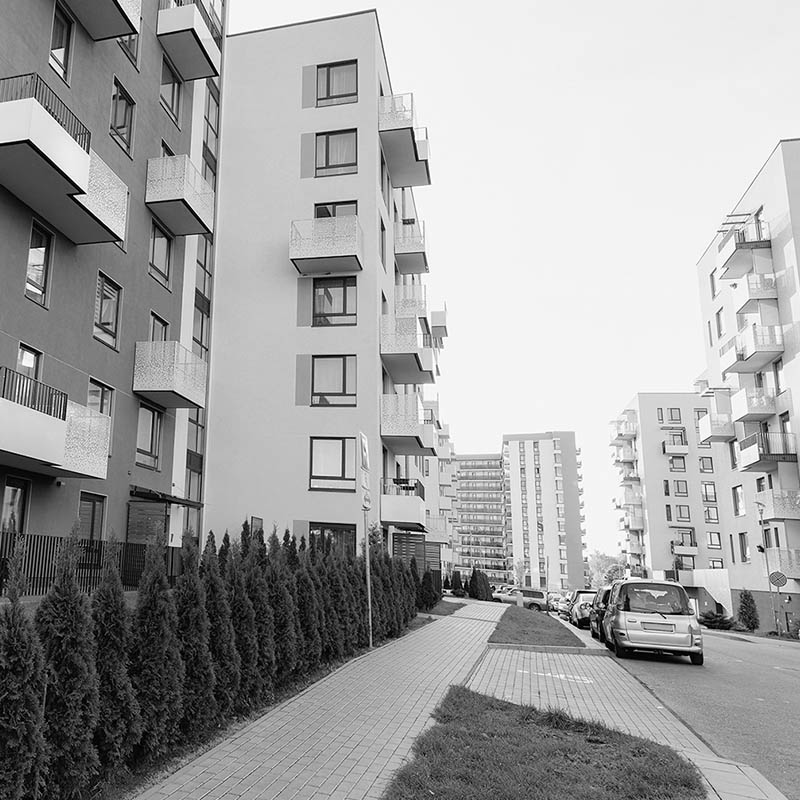 View of a community from the street level