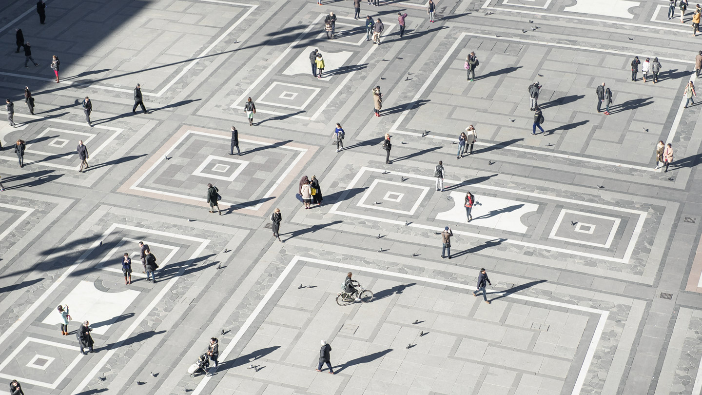 Aerial view of people walking