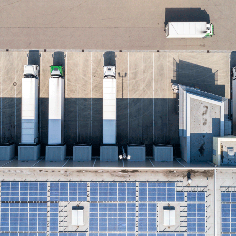 Aerial view of trucks