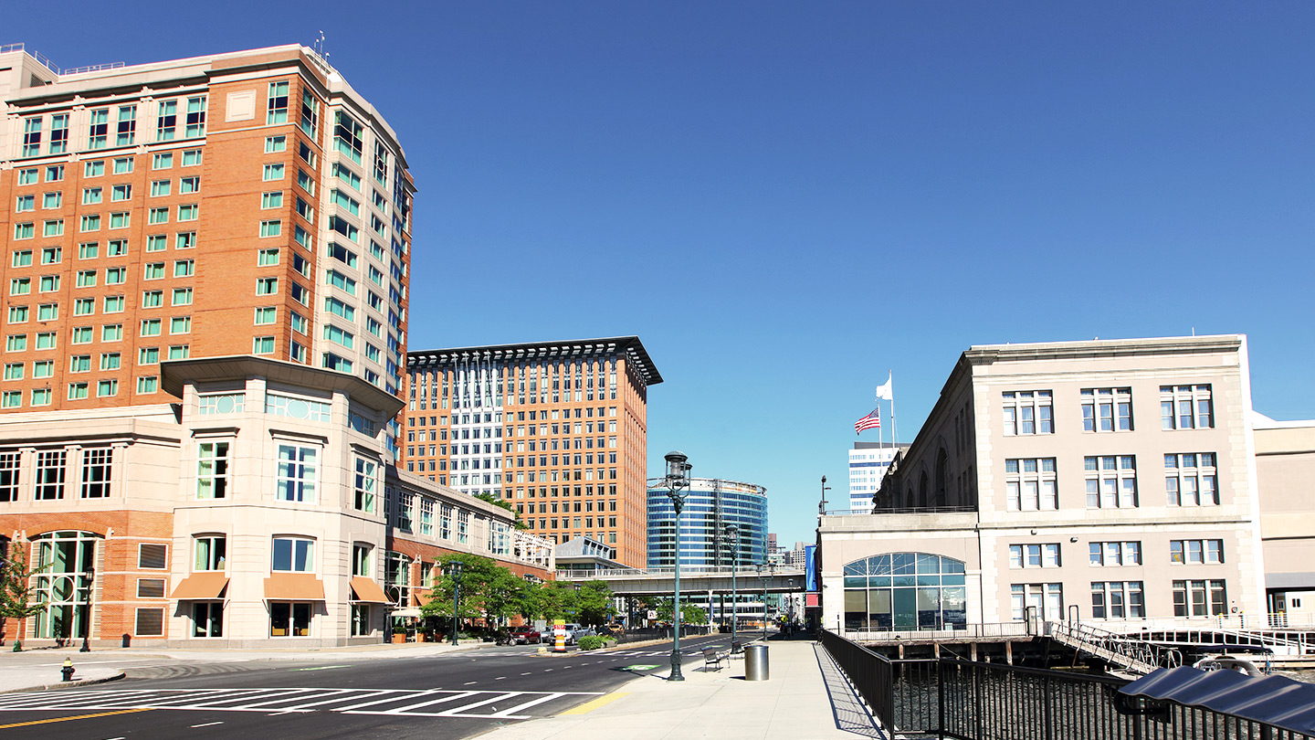 Retail buildings along a street