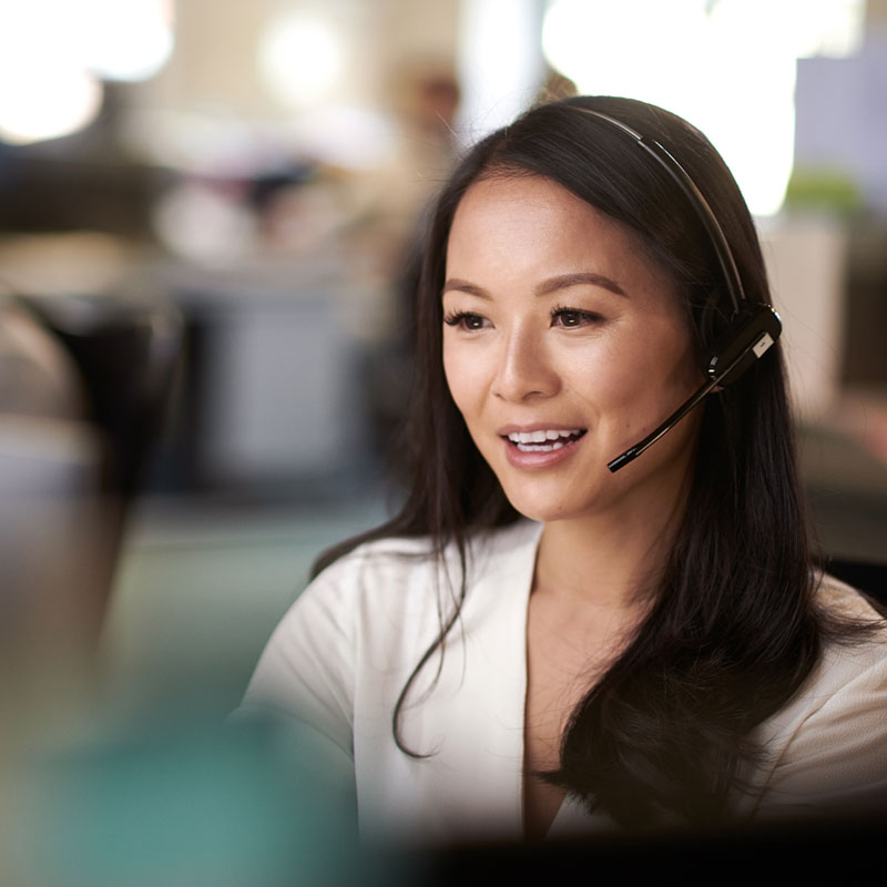 Woman talking on a headset