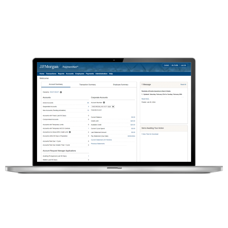 PaymentNet display on a laptop