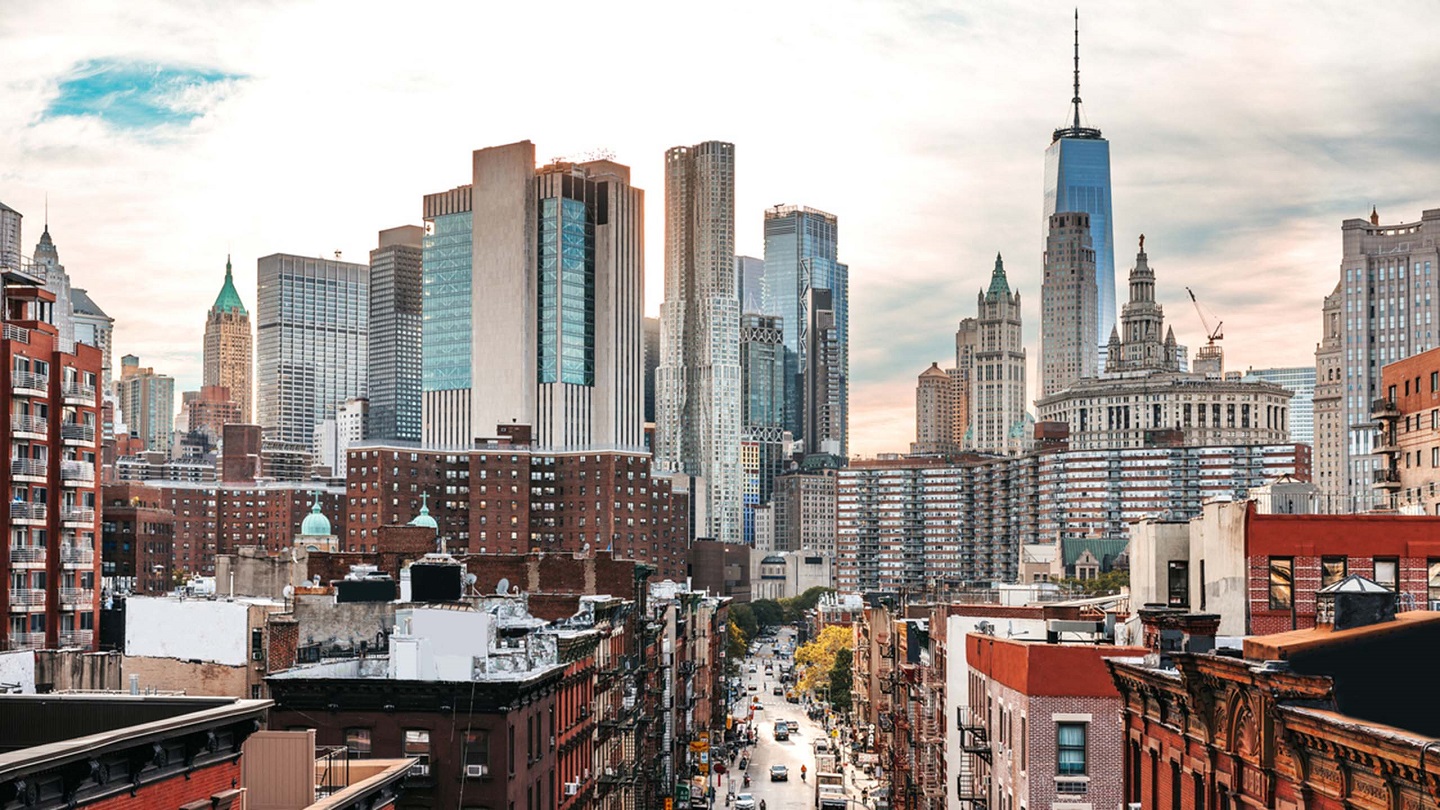 New York looking at downtown skyline from Chinatown.