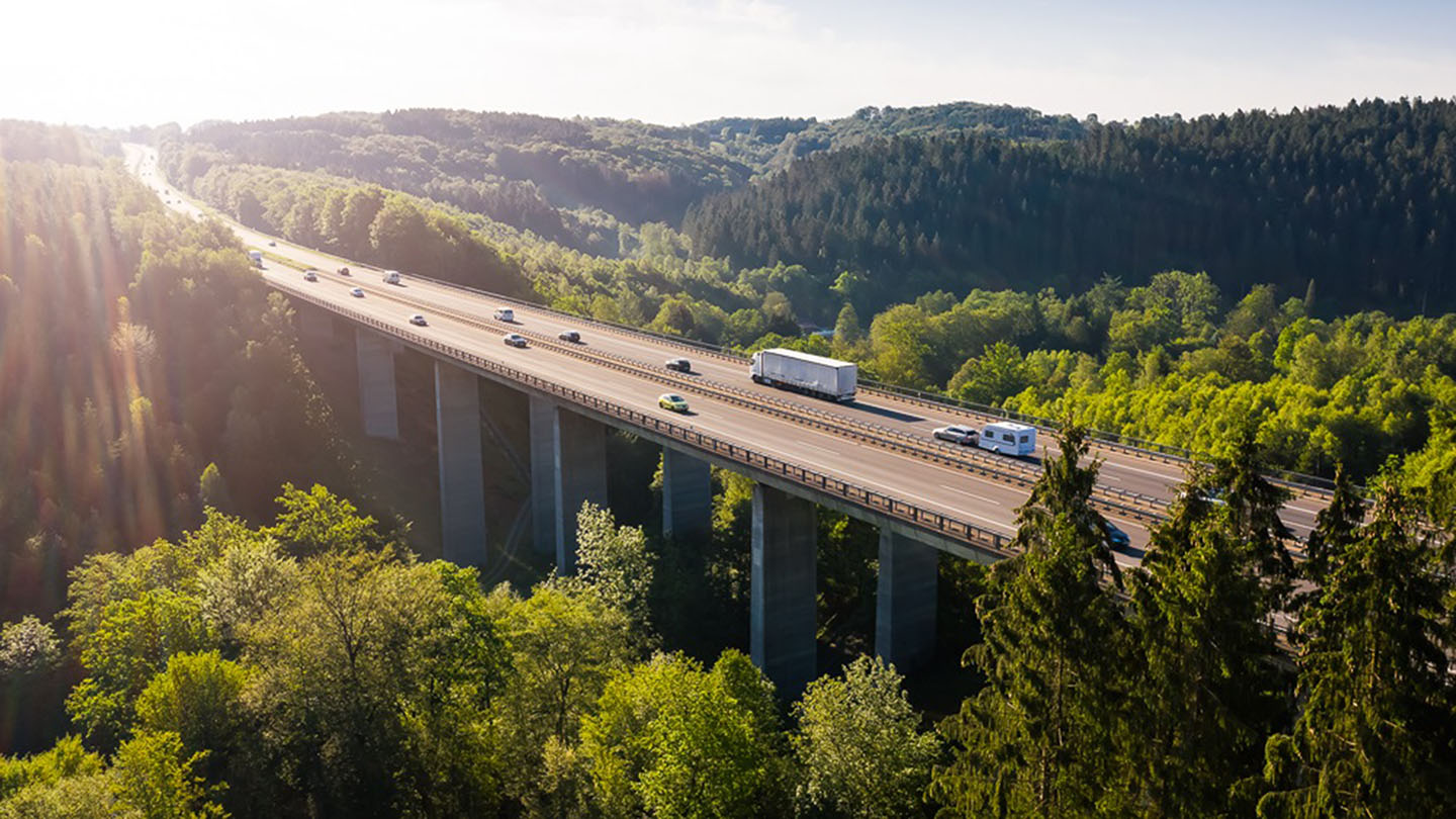 Traffic on Autobahn A4 near Wiehl, Bergisches Land region, North Rhine-Westphalia, Germany, Germany